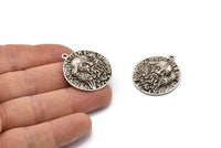 Gümüş Yuvarlak Charm, Antik Gümüş Kaplama Pirinç Viking Charm, 1 Halka, Kolye Uçları, Bulgular (31x28mm) N1941 H1504