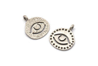 Silver Round Charm, 2 Antique Silver Plated Brass Eye Charms With 1 Loop, Pendants, Findings (25x21mm) N1943