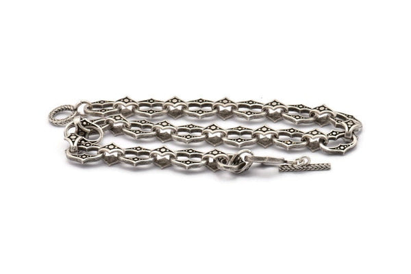 Silver Necklace Chain, Antique Silver Plated Brass Rope Chain Necklace, Chain Choker Necklace (46cm - 18.1 inc) 20x16x3 - 14x9mm N1880