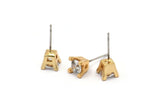 Gold Stud Earring, 4 Gold Plated Brass 4 Claw Stud Earrings, CZ Pave Earrings, Round Zircon Stud Earrings (9x7mm) SY0301