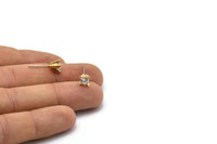 Gold Stud Earring, 4 Gold Plated Brass 4 Claw Stud Earrings, CZ Pave Earrings, Round Zircon Stud Earrings (8x6mm) SY0298