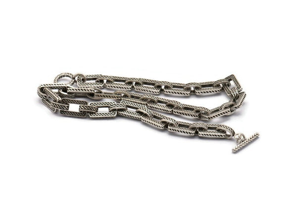 Silver Necklace Chain, Antique Silver Plated Brass Rope Chain Necklace, Chain Choker Necklace (45cm - 17.7 inc) 19x12x3mm N1841