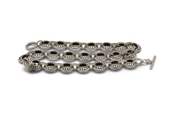Silver Necklace Chain, Antique Silver Plated Brass Rope Chain Necklace, Chain Choker Necklace (45cm - 17.7 inc) 18x17x6-13x9x3mm N1886 Q0723
