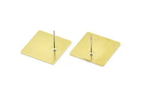 Brass Square Earring, 2 Raw Brass Square Shaped Stud Earrings (18x1mm) A2583 A0059