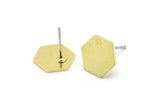 Brass Hexagon Earring, 8 Raw Brass Hexagon Shaped Stud Earrings (10x1mm) A2578 A0094