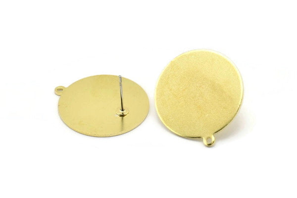 Brass Round Earring, 4 Raw Brass Round Stud Earrings With 1 Loop (24x22x0.80mm) M02661 A0060