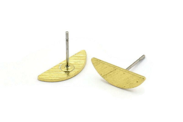 Brass Geometric Earring, 12 Textured Raw Brass Tiny Semi Circle Stud Earrings, Half Moon Earrings (14x5x0.80mm) M02828 A0068