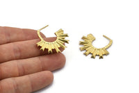 Brass Sun Earring, 2 Raw Brass Textured Sunny Earrings (33.5x31x2mm) E236