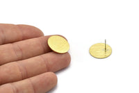 Brass Round Earring, 4 Textured Raw Brass Round Stud Earrings (18x0.80mm) M02847 A2589