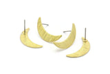 Brass Moon Earring, 4 Textured Raw Brass Moon Stud Earrings (22x6x0.80mm) M03090 A2590