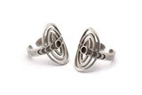 Silver Royal Ring, 2 Antique Silver Plated Brass Royal Rings With 1 Stone Settings - Pad Size 3mm N1953 H1492