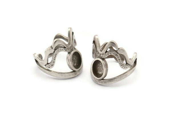 Gümüş Yüzük Ayarı, Antik Gümüş Kaplama Pirinç Duke Yüzüğü, 1 Taş Ayarı - Ped Boyutu 8x6mm N1948 H1485