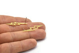 Brass Lightning Earring, 8 Textured Raw Brass Lightning Bolt Stud Earrings (34x8x0.80mm) M02558 A0557