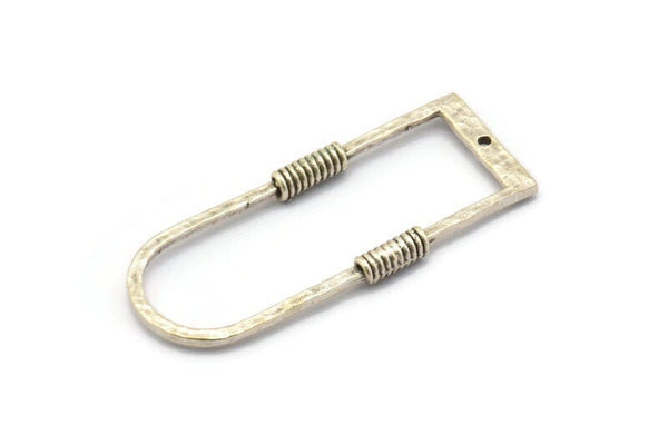 D Shape Rings, 2 Antique Silver Plated Brass D Shape Textured Connectors With 1 Hole, Rings  (47x19x1.4mm) BS 1884 H0454