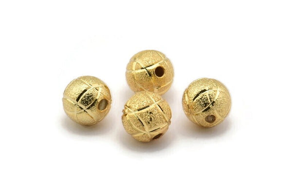 Gold Ball Bead, 6 Gold Plated Brass Spacer Beads, Findings (10mm) D967