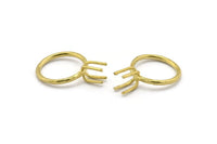 Claw Ring Setting, 5 Raw Brass Claw Ring Blanks With 4 Claws For Natural Stones N0102-17.5