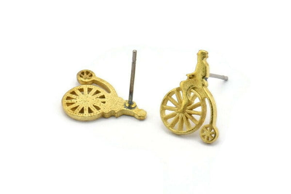 Brass Bicycle Earring, 10 Raw Brass Bicycle Stud Earrings (14x11mm) N1220