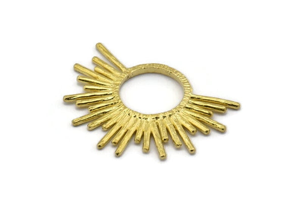 Brass Sun Pendant, 3 Raw Brass Textured Sunny Pendants, Earrings, Findings (28x37mm) BS 2429