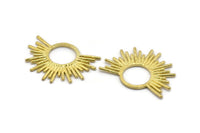 Brass Sun Pendant, 3 Raw Brass Textured Sunny Pendants, Earrings, Findings (28x37mm) BS 2429