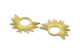 Brass Sun Pendant, 3 Raw Brass Textured Sunny Pendants, Earrings, Findings (28x37mm) BS 2429