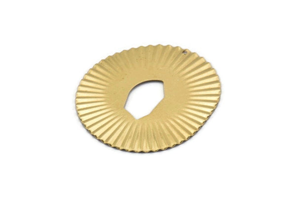 Brass Grooved Disc, 4 Raw Brass Grooved Disc Charms With 1 Hole, Earrings, Pendants, Findings (42x38x0.50mm) D0799