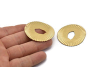 Brass Grooved Disc, 4 Raw Brass Grooved Disc Charms With 1 Hole, Earrings, Pendants, Findings (42x38x0.50mm) D0799