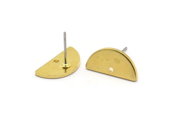Brass Moon Earring, 10 Raw Brass Semi Circle Stud Earrings With 1 Hole (15x7.5x1.2mm) D1365 A1775