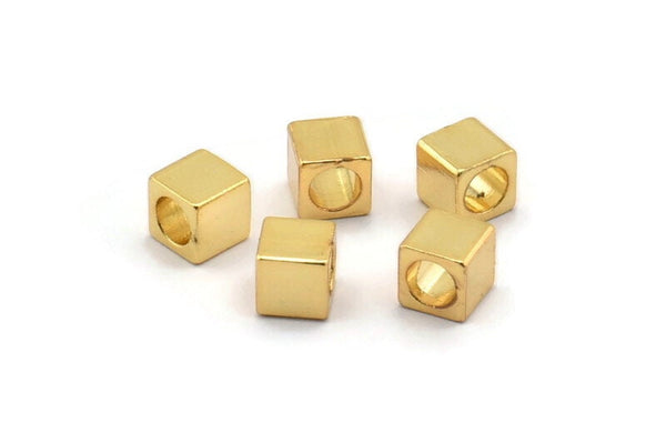 Gold Tube Beads, 12  Gold Plated Brass Square Cube Beads, (4x4mm) A0153 Q0447