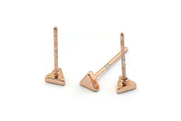 Rose Gold Triangle Earring, 12 Rose Gold Plated Brass Triangle Stud Earrings (4mm) D1454
