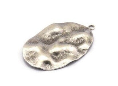 Gümüş Oval Charm, 1 Halkalı 6 Antik Gümüş Kaplamalı Dalgalı Pirinç Oval Charm, Kolye Uçları, Küpeler, Bulgular (37x23x0,50 mm) D0807 H0756