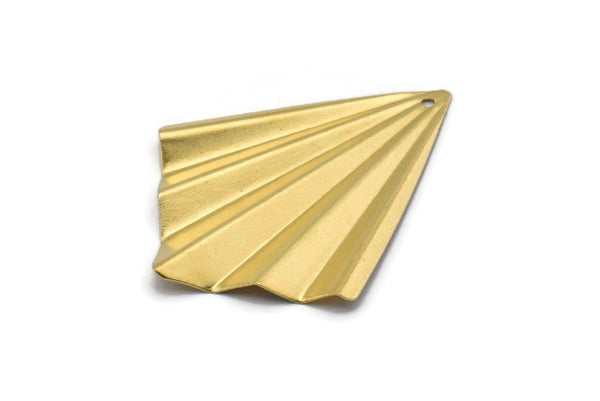 Brass Fan Charm, 8 Raw Brass Fan Shaped Charm Earrings With 1 Hole, Pendants, Findings (50x39x0.50mm) D0837