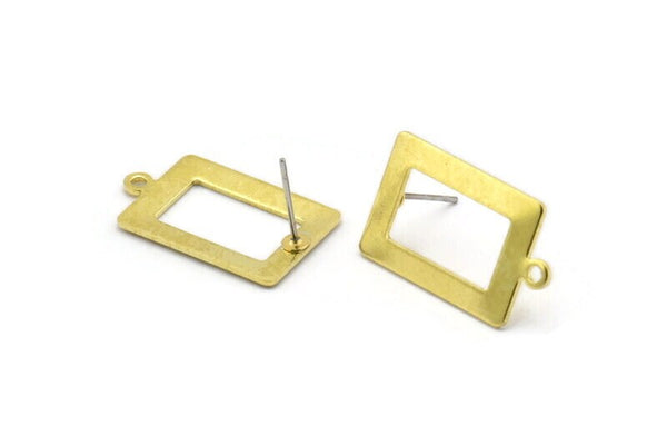 Brass Rectangle Earring, 8 Raw Brass Rectangle Stud Earrings With 1 Loop (23x14x0.80mm) B0324 A1676