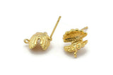 Gold Sea Shell Earring, 4 Gold Plated Brass Sea Shell Stud Earrings With 1 Loop (12x13mm) N1181
