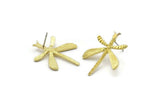 Brass Dragonfly Earring, 4 Raw Brass Dragonfly Stud Earrings (29x21mm) N1966