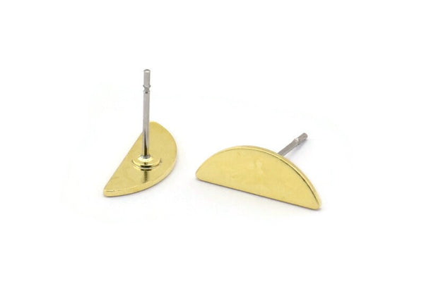 Semi Circle Earring, 12 Raw Brass Half Moon Stud Earrings (14x5x0.80mm) M02669 A0088
