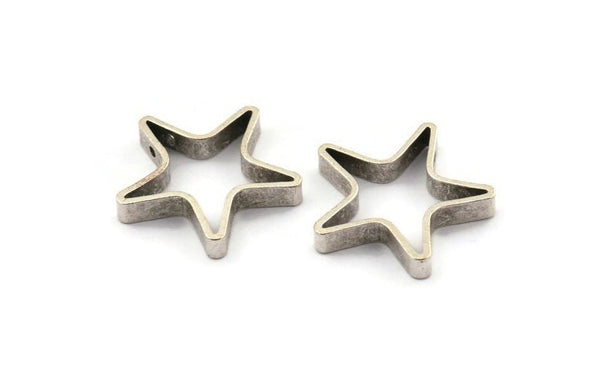Silver Star Charm, 6 Antique Silver Plated Brass Star Shaped Connectors With 2 Holes (22x3.5mm) BS 2022 H1344