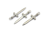 Knight&#39;s Sword Pendant, 4 Silver Tone Brass Sword Charms (36x10mm) N0248 H1208