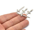 Knight&#39;s Sword Pendant, 4 Silver Tone Brass Sword Charms (36x10mm) N0248 H1208