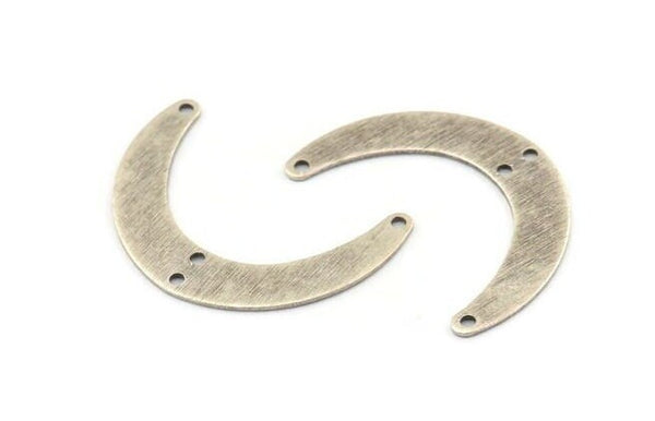 Silver Moon Charm, 12 Antique Silver Plated Brass Crescent Moon Charms With 4 Holes, Connectors (28x19x0.60mm) D915