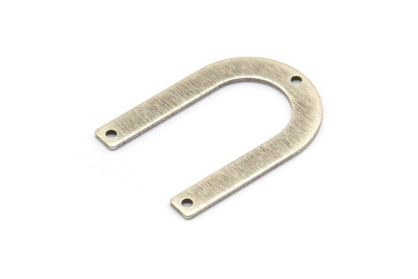 Silver Geometric Charm, 8 Antique Silver Plated Brass Textured U Shaped Pendants With 3 Holes, Charms, Findings (28x20x0.80mm) D875 H0947
