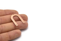 Rose Gold Geometric Charm, 4 Rose Gold Plated Brass Textured U Shaped Pendants With 3 Holes, Charms, Findings (28x20x0.80mm) D875 Q0785