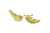 Brass Wing Earring, 6 Raw Brass Wing Stud Earrings, Findings (18x9x1.5mm) A1300