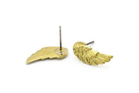Brass Wing Earring, 6 Raw Brass Wing Stud Earrings, Findings (18x9x1.5mm) A1300