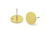 Brass Round Earring, 8 Raw Brass Round Earring Studs (12x0.80mm) M040 A1548