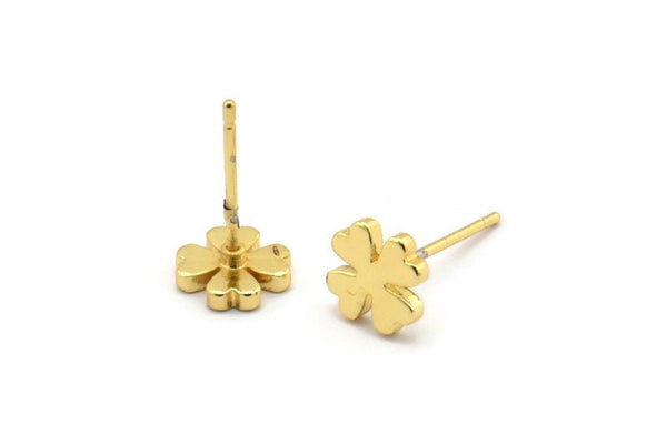 Gold Flower Earring, 6 Gold Plated Brass Flower Stud Earrings (8mm) D1466