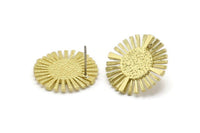 Brass Sun Earring, 2 Raw Brass Sun Shaped Stud Earrings (21x2mm) N1969