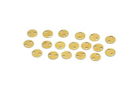 100 Raw Brass Round Tags, 2 Holes Connectors, Findings  (6mm) Brs80 A0252
