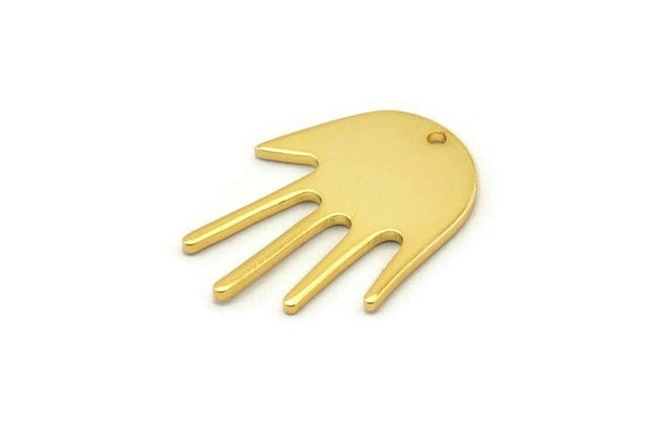 Gold Hand Charm, 4 Gold Plated Brass Hand Charms With 1 Hole, Earrings, Findings (24x17x1mm) D1137 Q0894