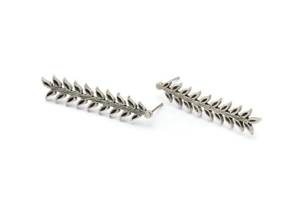 Gümüş Yaprak Küpe, 2 Antik Gümüş Kaplama Pirinç Yaprak Küpe, Buluntular (41x9x1,5 mm) N1714 H1048