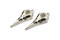 Gümüş Kuş Kafatası, Antik Gümüş Kaplama Pirinç Kar Tanesi Desenli Kuş Kafatası Tılsımı 1 Halka, Küpe Bulguları (36x15x6mm) N1962 H1505